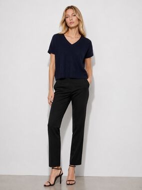Jason Wu Size M Navy 100% Cashmere V‑Neck Short‑Sleeve Knit Top